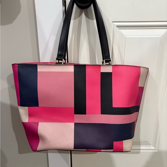 Kate Spade Geometric Colorblock Pink and Navy Tote - Picture 2 of 7